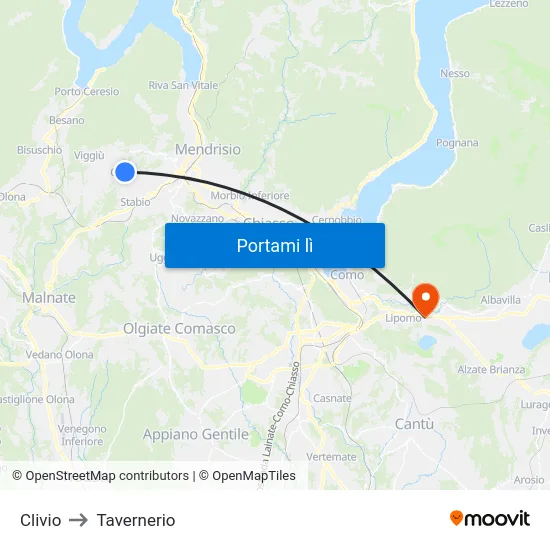 Clivio to Tavernerio map