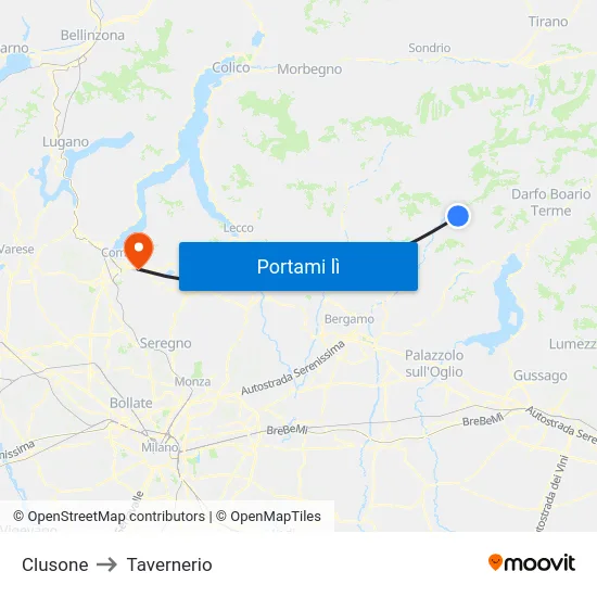 Clusone to Tavernerio map