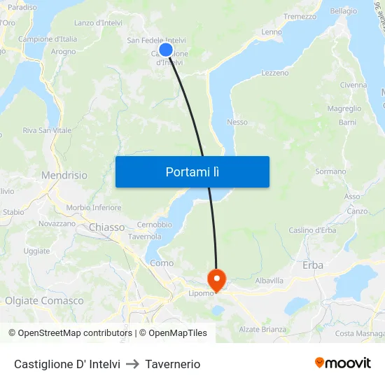 Castiglione D' Intelvi to Tavernerio map