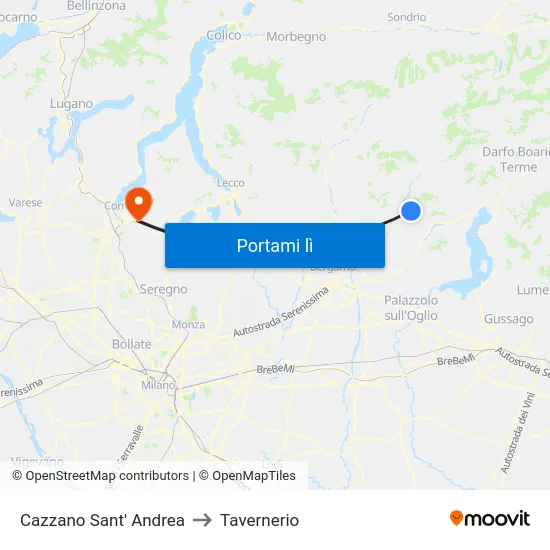 Cazzano Sant' Andrea to Tavernerio map