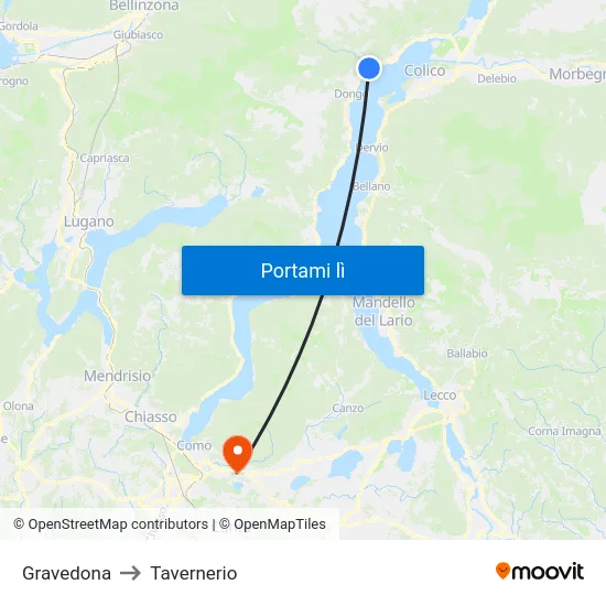 Gravedona to Tavernerio map