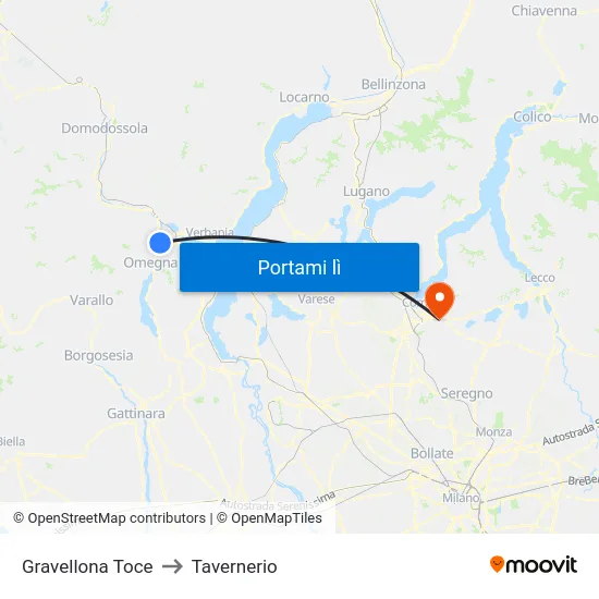 Gravellona Toce to Tavernerio map