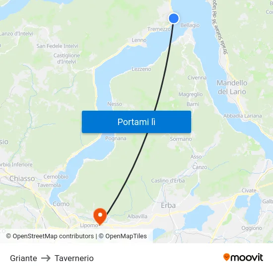 Griante to Tavernerio map