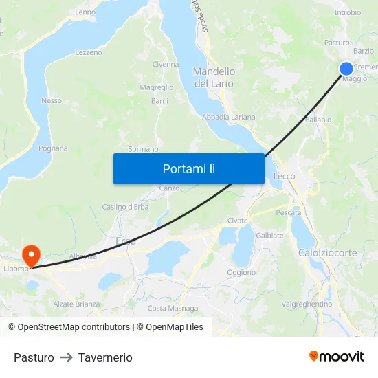 Pasturo to Tavernerio map