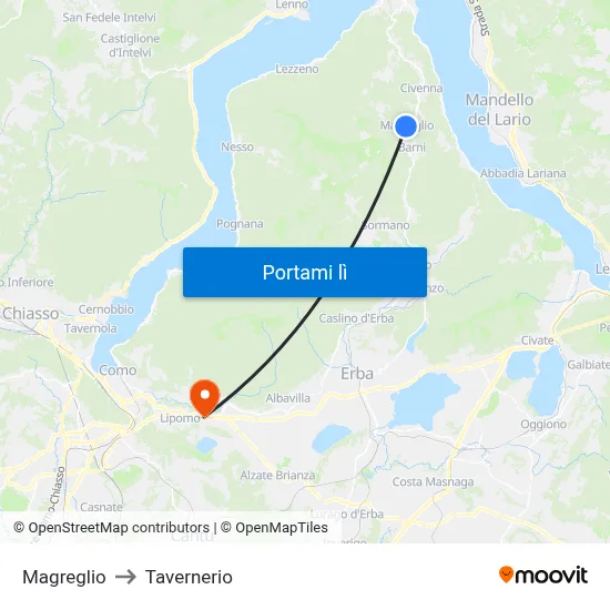 Magreglio to Tavernerio map