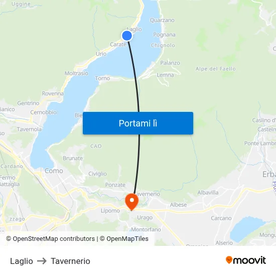Laglio to Tavernerio map