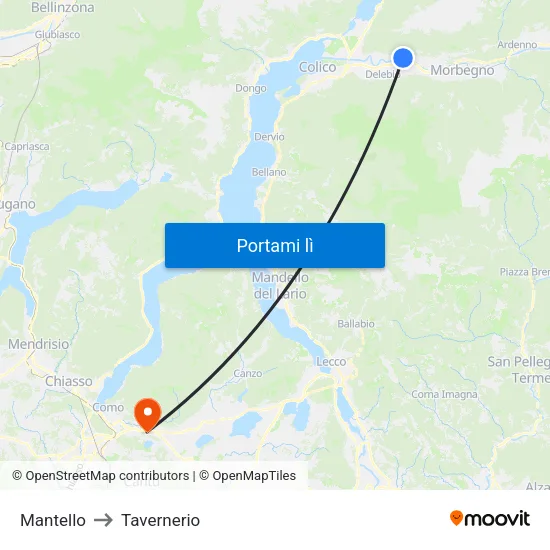 Mantello to Tavernerio map