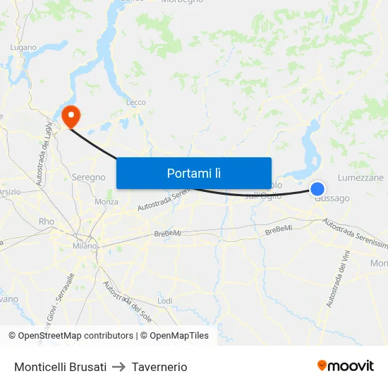 Monticelli Brusati to Tavernerio map