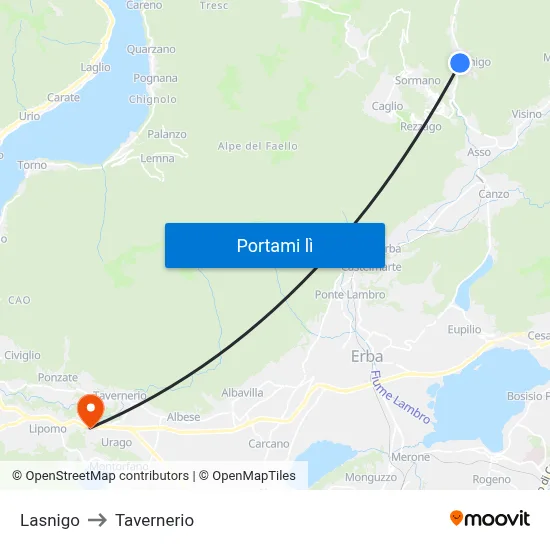 Lasnigo to Tavernerio map