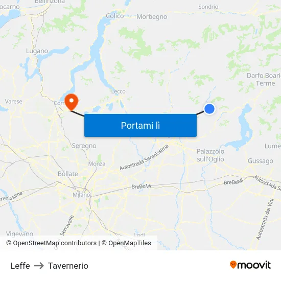 Leffe to Tavernerio map