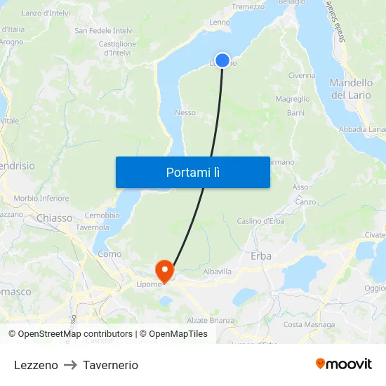 Lezzeno to Tavernerio map