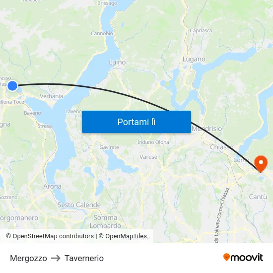 Mergozzo to Tavernerio map