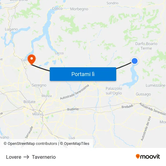 Lovere to Tavernerio map