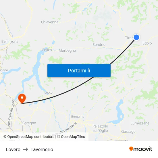 Lovero to Tavernerio map