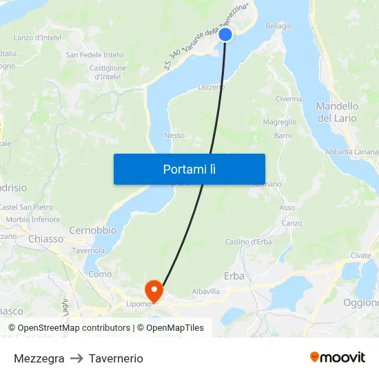 Mezzegra to Tavernerio map