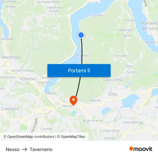Nesso to Tavernerio map