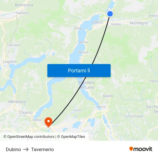 Dubino to Tavernerio map