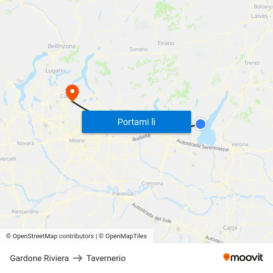 Gardone Riviera to Tavernerio map