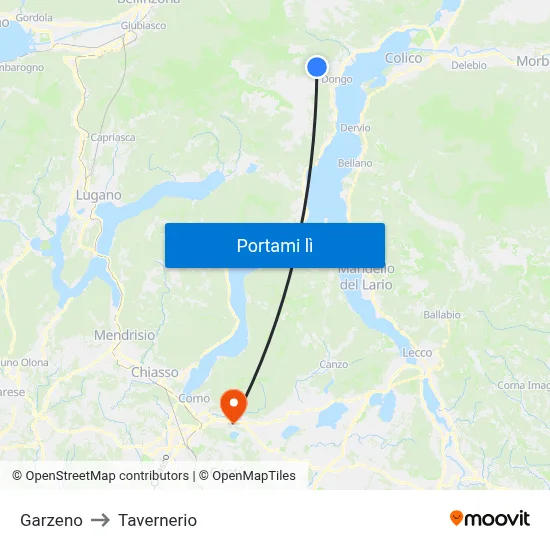 Garzeno to Tavernerio map