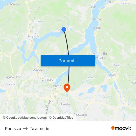 Porlezza to Tavernerio map