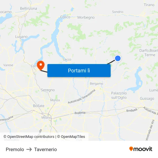 Premolo to Tavernerio map