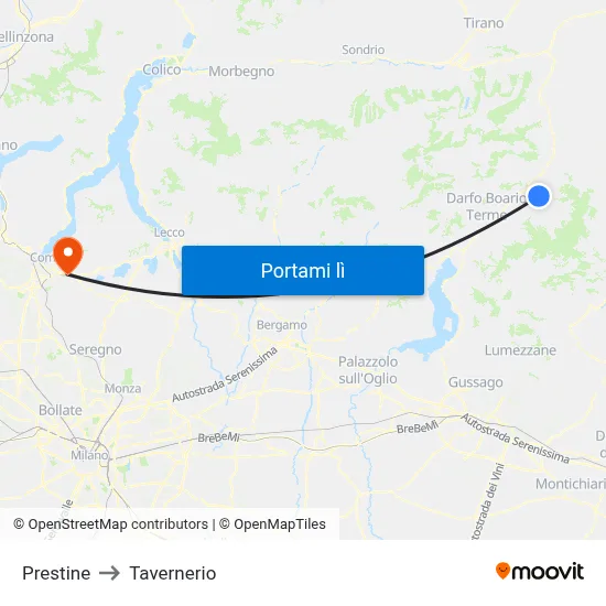 Prestine to Tavernerio map