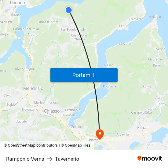 Ramponio Verna to Tavernerio map