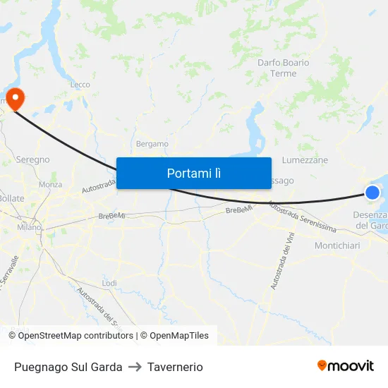 Puegnago Sul Garda to Tavernerio map