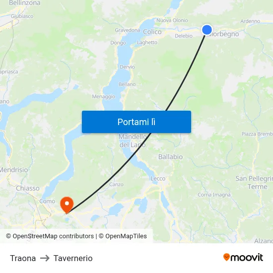 Traona to Tavernerio map
