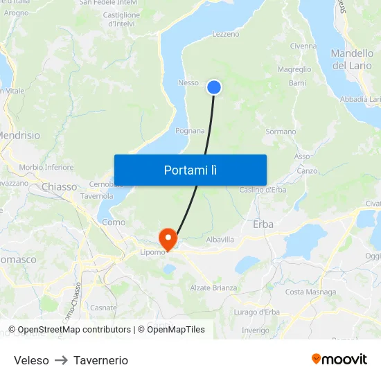 Veleso to Tavernerio map