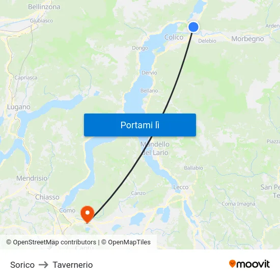 Sorico to Tavernerio map