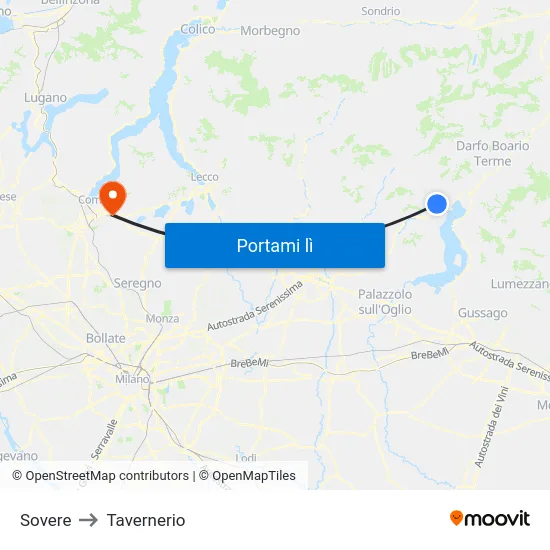 Sovere to Tavernerio map