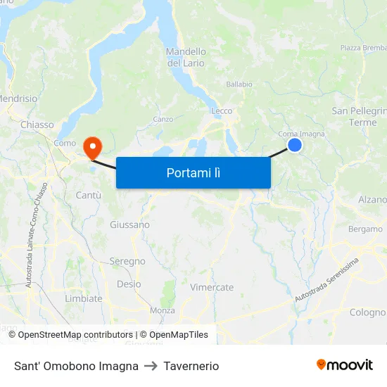 Sant' Omobono Imagna to Tavernerio map
