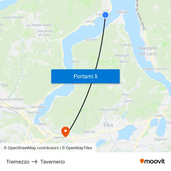 Tremezzo to Tavernerio map