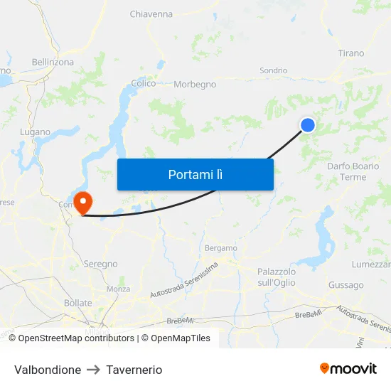 Valbondione to Tavernerio map