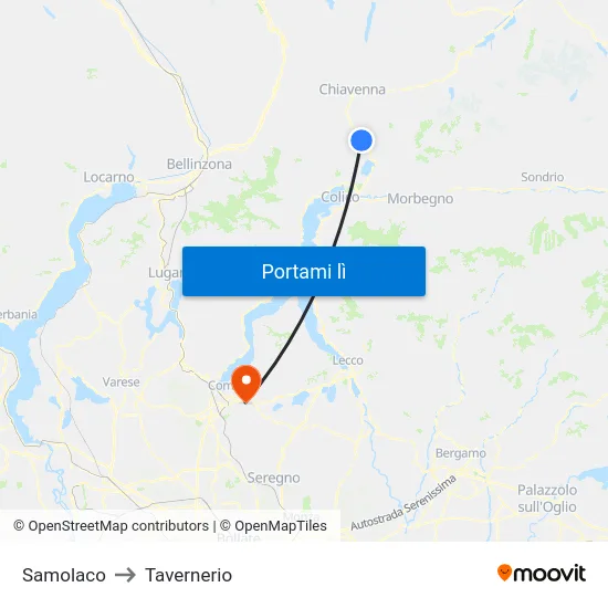 Samolaco to Tavernerio map