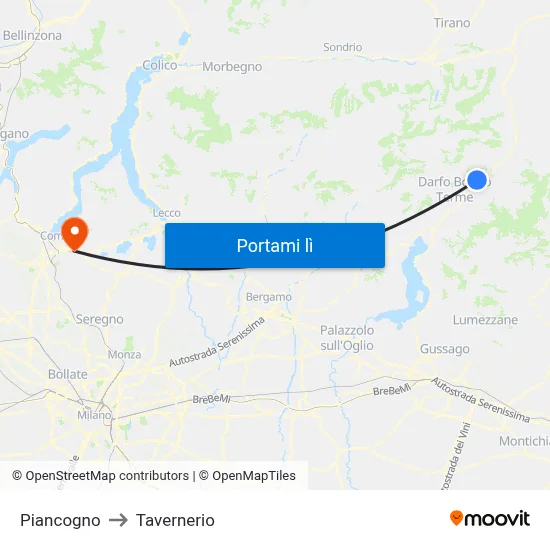 Piancogno to Tavernerio map