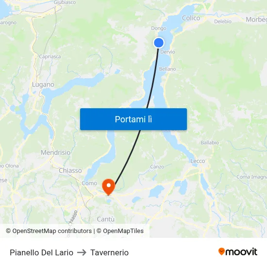 Pianello Del Lario to Tavernerio map