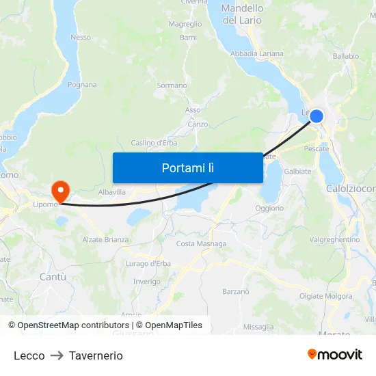 Lecco to Tavernerio map