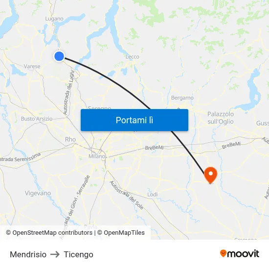 Mendrisio to Ticengo map