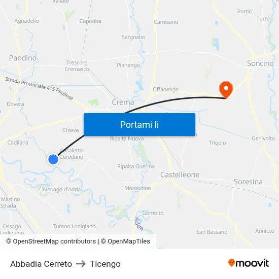 Abbadia Cerreto to Ticengo map