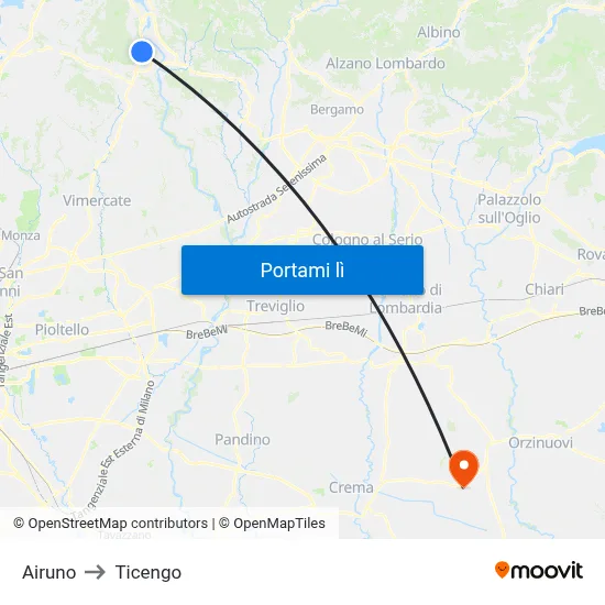 Airuno to Ticengo map
