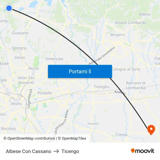 Albese Con Cassano to Ticengo map