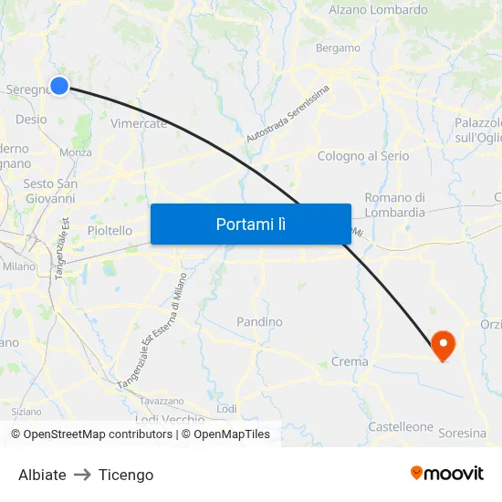 Albiate to Ticengo map