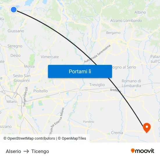 Alserio to Ticengo map