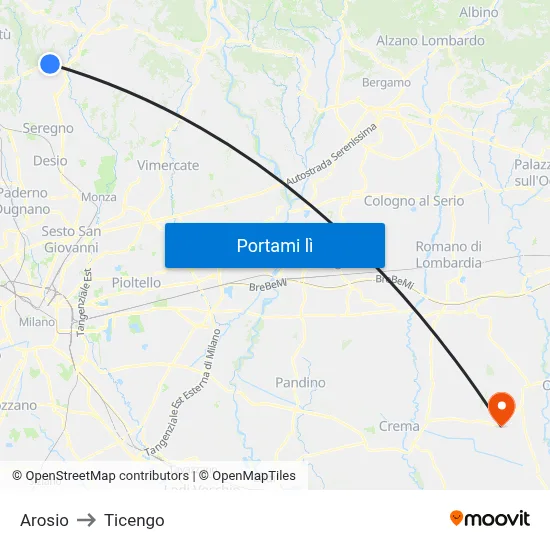 Arosio to Ticengo map