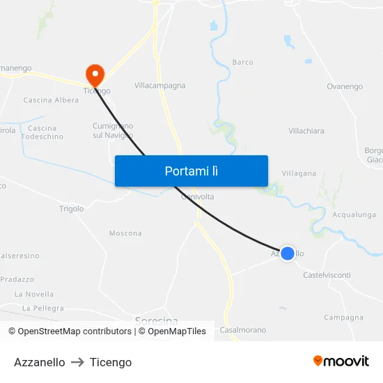 Azzanello to Ticengo map
