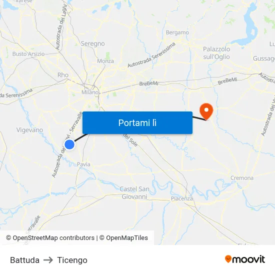 Battuda to Ticengo map