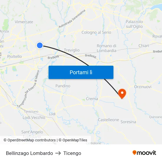 Bellinzago Lombardo to Ticengo map