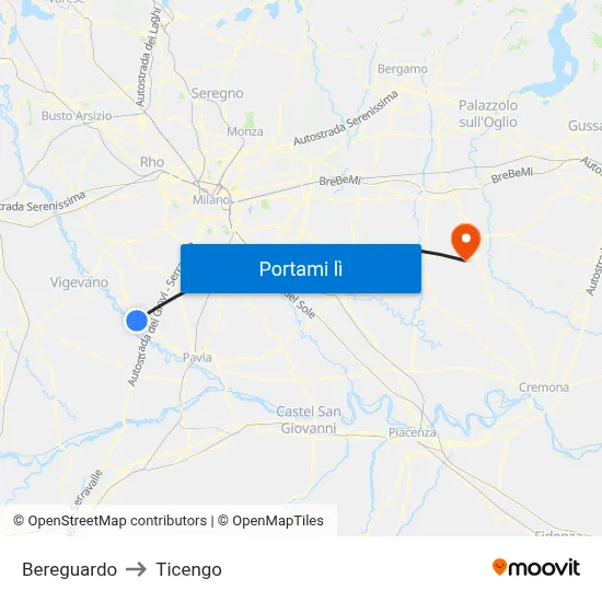 Bereguardo to Ticengo map